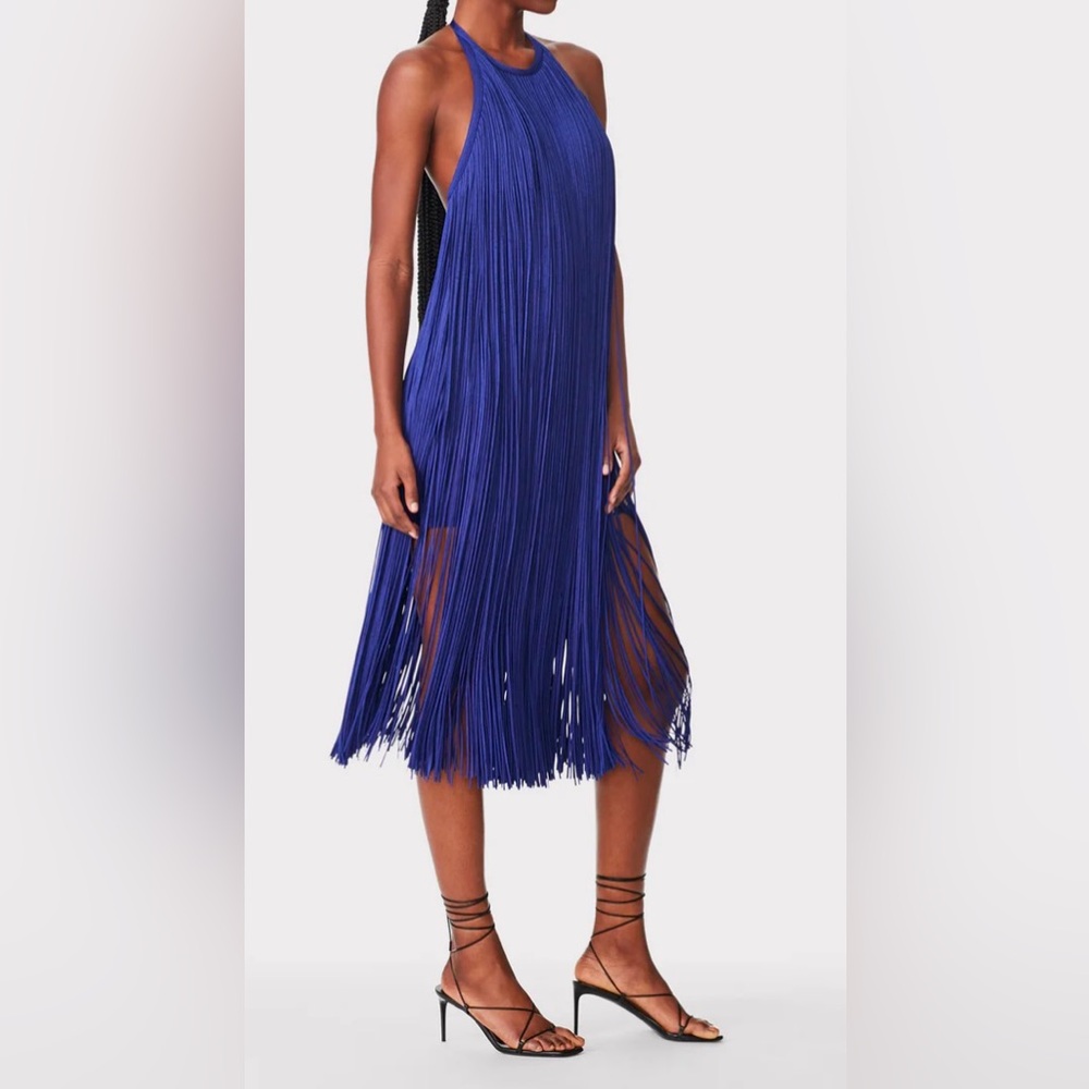 HERVE LEGER FRINGED HALTER MIDI DRESS NWT